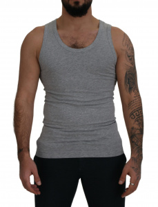 Gray Cotton Sleeveless Logo Men T-shirt
