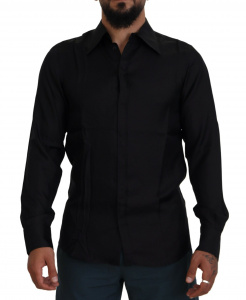 Black Silk Long Sleeves Dress Formal Shirt