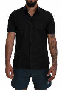 Black Cotton Collared Short Sleeves T-shirt