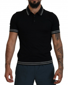 Black Polo Short Sleeve Silk T-shirt