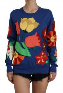 Multicolor Silk Floral Print Pullover Sweater