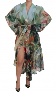 Multicolor Forest Silk Trench Coat Jacket