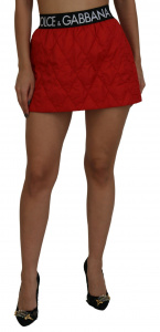 Red Quilted Nylon High Waist A-line Mini Skirt