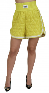 Yellow Nylon Quilted High Waist Bermuda Shorts