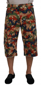 Multicolor Cotton Camouflaged Cargo Shorts