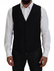 Black Virgin Wool Waistcoat Formal Vest