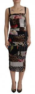 Multicolor Pachwork Midi Floral Silk Leopard Bodycon Dress