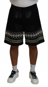 Black White Pattern Knee Length Casual Shorts