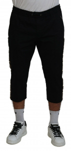 Black Cotton Elastic Waist DG Logo Cropped Pants
