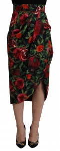 Black Red Fruit Stretch Wrap Skirt