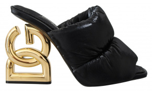 Black DG Logo Heels Slip On Sandals Shoes