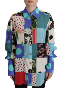 Multicolor Floral Silk Top Shirt Blouse