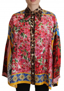 Multicolor Majolica Floral Silk Shirt Blouse