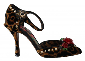 Brown Embellished Leopard Print Heels Shoes