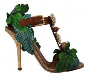 Multicolor Keira Leaf Appliqué Bejewelled Sandals Shoes