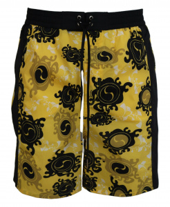 Yellow Black Printed Men Beachwear Shorts Swimwear