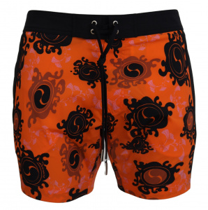 Orange Black Printed Men Beachwear Shorts Swimwear