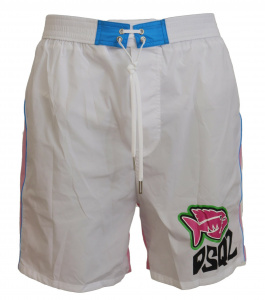 White Pink Logo Print Men Beachwear Shorts Swimwear