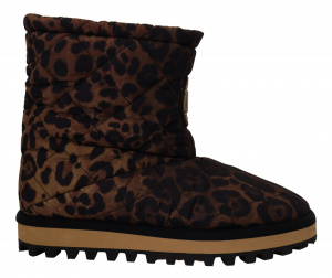 Brown Leopard Boots Padded Mid Calf Shoes