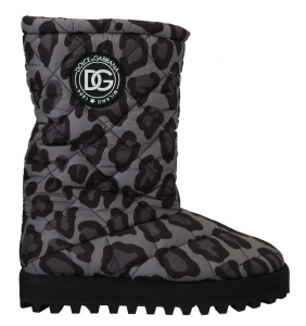 Gray Leopard Boots Padded Mid Calf Shoes