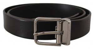 Black Leather Logo Engraved Metal Buckle Belt