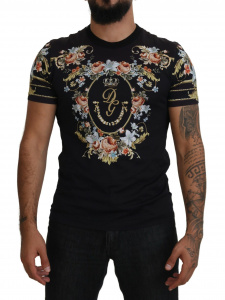 Black Cotton Floral Short Sleeves T-shirt