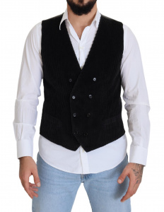 Black Cotton Double Breasted Waistcoat Vest