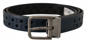 Navy Blue Perforated Leather Skinny Metal Buckle Belt