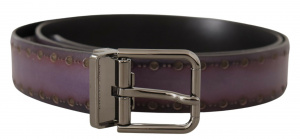 Violet Perforated Leather Silver Metal Buckle Belt