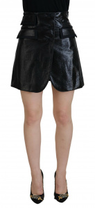 Shiny Black A-line High Waist Mini Skirt