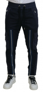 Dark Blue Cotton Zipper Jogger Pants
