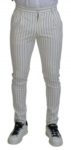 White Stripes Cotton Skinny Chino Pants