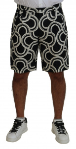Black White Patterned Linen Bermuda Shorts