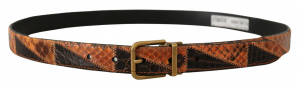 Multicolor Exotic Leather Patchwork Bronze Belt