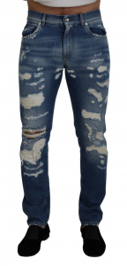 Blue Washed Cotton Tattered Denim Jeans