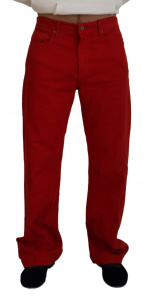 Red Cotton Straight Fit Men Denim Jeans