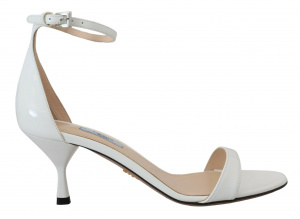 White Leather Vernice Sandals Ankle Strap Heels Shoes