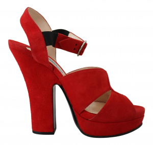 Red Suede Leather Sandals Ankle Strap Heels Shoes