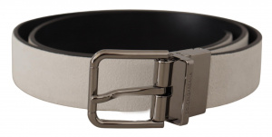 White Leather Silver Engraved Belt