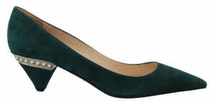 Green Suede Leather Cone Heels Pumps Shoes