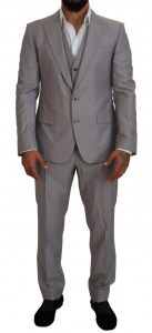 Silver Wool Silk 3 Piece Slim Fit Suit