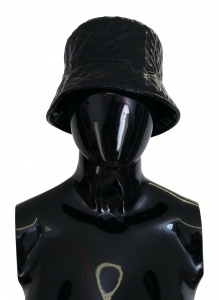 Black Quilted Faux Leather Women Bucket Cap Hat