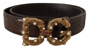 Brown Amore Animal Print Exotic Leather Logo Buckle Belt
