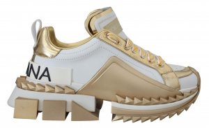 White and gold Super Queen Leather Shoes