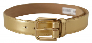 Metallic Gold Leather Logo Metal Waist Buckle Belt