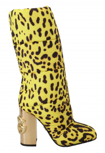 Yellow Leopard Print Quilted Boots Shoes