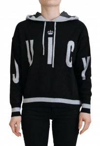 Black Acrylic Logo Embroidery Hooded Sweatshirt Sweater