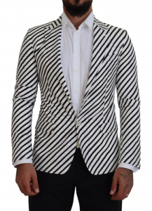 White Black Striped Slim Fit Jacket Blazer