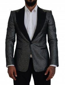 Black Silver Jacquard Slim Fit Jacket Blazer