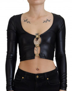 Black Gold DG Buckle Long Sleeve Cropped Top